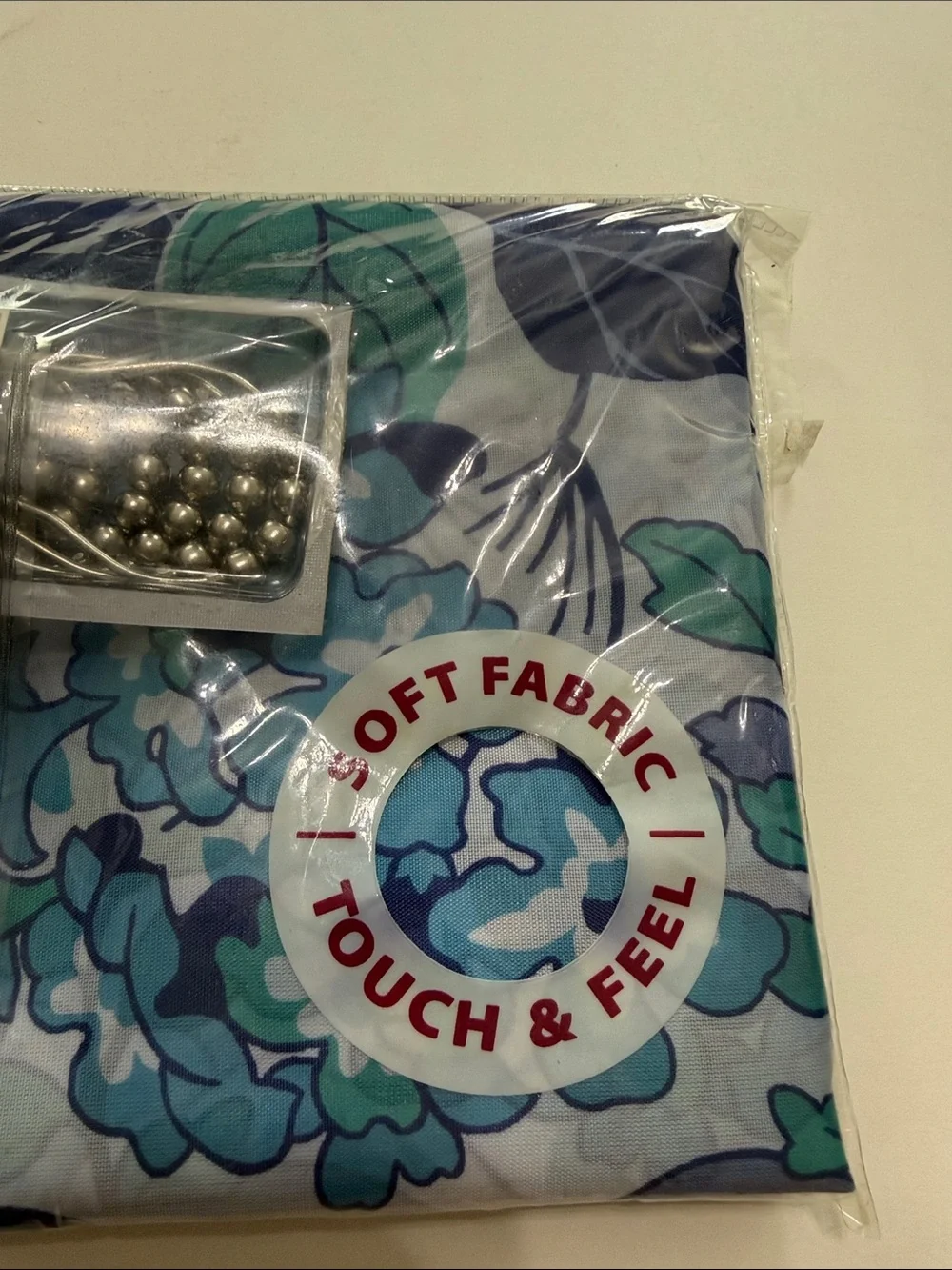 Floral Blue Shower Curtain Set with Hooks - Blue